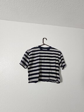 Everlane Striped Navy and White Cropped Tee Sz M ORGANIC COTTON